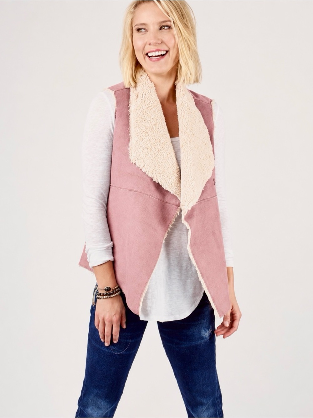 dylan by Anthropologie Dusty Pink Faux Suede Vest with Cream Shearling - size M!